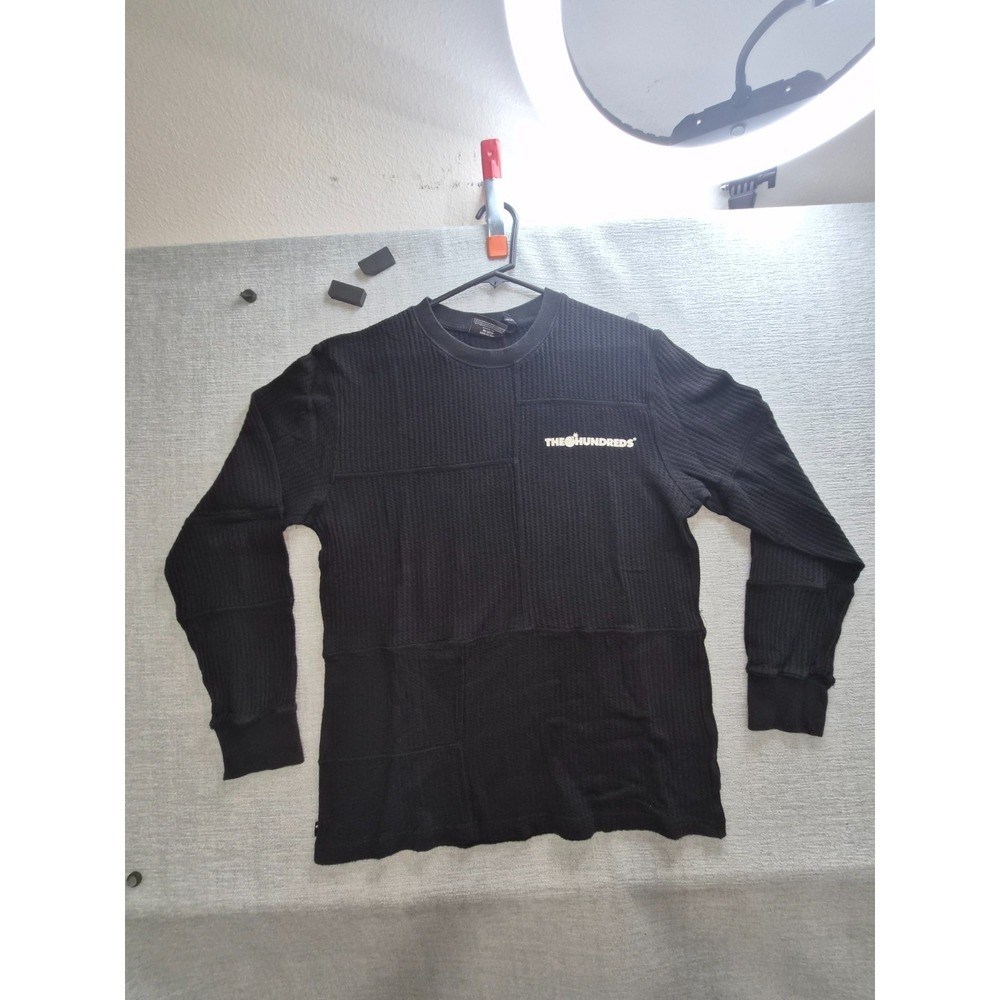 The Hundreds Stein Shirt Men Large Black Texture Patchwork Crew Neck Long Sleeve